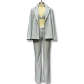 Three-piece sequin suit set with silver blazer, crop top, and flared trousers for women - S / Blazer Jacket, Bra Top And Pants
