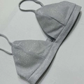 Detail of silver glittery bikini top with metallic texture and thin adjustable straps - S / Inner Vest