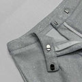 Detail view of silver glitter trousers featuring hidden hook and bar waist closure - S / Pants