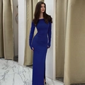 Elegantes königsblaues schulterfreies figurbetontes Kleid mit langen Ärmeln und Schlitz - S / Blau