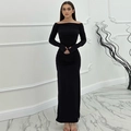 Elegantes schwarzes schulterfreies Bodycon-Maxikleid mit Raffung für Damen - S / Schwarz
