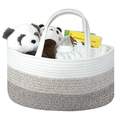 Detailed view of tri-color gradient cotton rope diaper caddy with reinforced handles - 36*22*17 / White and Brown Patchwork (Yellow Lining)