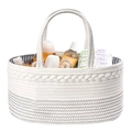 Portable cotton rope diaper caddy organizer with black zigzag stitching and striped lining - 36*22*17 / White and Black Thread (Braided/Grey Lining)