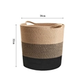 Detail view of woven cotton rope storage basket showing 36cm diameter and 32cm height - Dia 36xH 32cm / Khaki + Mixed Black + Black