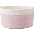 Panier à linge pliable en corde de coton nordique au design tissé bicolore blanc et rose - Blanc et Rose
