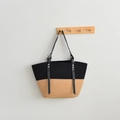 Handgefertigte zweifarbige Stroh-Tote-Bag in Schwarz und Khaki mit verstärkten Griffen - 46cm*29cm / Schwarz Khaki
