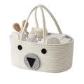 White cotton rope woven baby diaper caddy organizer with cute polar bear animal design - 36*22*17 / White Bear (Grey Lining)