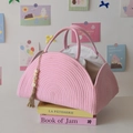 Pink woven cotton rope baby diaper caddy with rainbow patterns and wood bead tassel - Small 32*20*22 / Pink (No Hanging Beads)