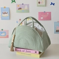 Portable woven grass green cotton rope baby diaper caddy with tassel and wood bead detail - Small 32*20*22 / Green (No Hanging Beads)