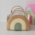 Portable rainbow woven cotton rope diaper basket with handles and soft fabric lining - Three-Color Green Khaki