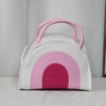 Rainbow woven cotton rope diaper basket with pink gradient pattern and dual handles - Three-Color Rose Red