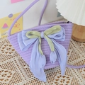 Borsa a secchiello intrecciata lavanda con fiocco di seta e ciondoli a tulipano - Fiocco Tulipano Viola / Viola