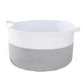Opvouwbare wit-grijze katoenen touw wasmand met handvaten voor opslag in huis - 40x35 / Wit en Lichtgrijs