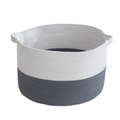 Minimalistische katoenen touw wasmand in wit en grijs met stevige handgrepen aan zijkant - 40x35 / Wit & Donkergrijs