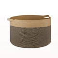 Zwart-wit gestreepte katoenen touw wasmand met beige handgrepen voor speelgoedopslag - 40x35 / Khaki & Zwart Patroon