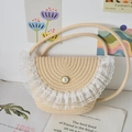 Borsa a tracolla in paglia intrecciata beige con bordo in pizzo bianco e perla - Stile Pizzo Fibbia Perla Beige