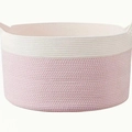 Foldable cotton rope laundry basket in white and pink color block with sturdy handles - White & Pink Pattern