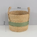 Cesto fioriera in paglia intrecciata naturale e verde con manici 30cm x 27cm - 直筒款拼绿中号