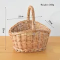 Close-up of handmade wicker basket measuring 25x18x25cm with a lightweight 168g frame - Willow Woven Storage Hand Basket / 25cm Diameter