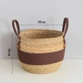Handwoven seagrass plant basket with brown handles, 30cm diameter variant for storage - Medium (30x26cm) / Dark Coffee Patchwork (Bellied Style)