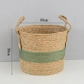 Cesto per piante rotondo in erba marina con striscia verde e manici, diametro 35 cm - 直筒款拼绿大号