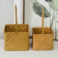Set di cesti per fiori in rattan intrecciati a mano con manici in fibra naturale - Naturale Quadrato Set da 2 Pezzi