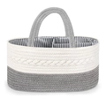 Cotton rope diaper caddy organizer with white and gray weave and striped lining - 38*25*17 / White Mix Grey