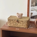 Scatola portaoggetti in erba marina intrecciata con orsetto, cesto rettangolare - Rettangolare Piccolo (Orsetto Beige)