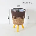 Detail showing two-tone woven plant basket dimensions: 24cm diameter and 32cm total height - Straw & Coffee Cotton Rope - Medium