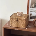 Handwoven seagrass storage box with cute bear lid decoration, 20x20x12cm size - Square Large (Beige Bear)