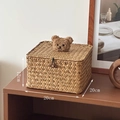 Handwoven seagrass storage box with teddy bear lid, square 20x20x12cm size - Square Large (Coffee Bear)