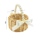 Detail of 15cm handmade wicker basket with pearl handle, satin bow and plastic liner - 15cm x 9cm / Small Pearl Handle (Ribbon Bows)