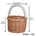 Detail view of woven flower basket with pearl handle showing 15cm width and 19.5cm height - Pearl Handle Basket 15*10