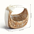 Detail view of woven basket with white bow and dimensions of 18cm by 11cm - Woven Moon Basket Ribbon Handle Bow