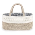 Cotton rope diaper bag in beige and brown with striped lining and dividers - 38*25*17 / White and Brown