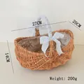 Detail of woven wicker basket with blue gingham bow and 27x20x14cm size markings - Oval Handheld Small (27cm) / Blue Checkerboard