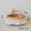 Dimensioni dettagliate del cesto da picnic intrecciato con pizzo bianco e manico in tessuto - Pizzo Bianco-Manico Avvolto Cesto Ovale 23cm