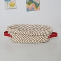 Oval woven cotton storage basket with distinctive red leather handles and metal rivets - 26*14*9.5 / Dual-Handle Oval / Without Cloth Cover / Oatmeal