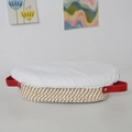 Oval bread proofing basket with white cloth liner and red leather handles on top - 26*14*9.5 / Dual-Handle Oval / With Cover and Lid / Oatmeal
