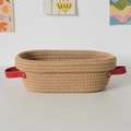 Oval woven bread basket with red leather handles and durable rivets for baking storage - 26*14*9.5 / Dual-Handle Oval / Without Cloth Cover / Khaki