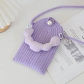 Purple woven crossbody mini phone bag with pearl buckle and stylish letter embroidery - Purple With Letter Pendant