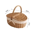 Cesto da picnic ovale in vimini con fodera in lino e fiocco in pizzo bianco - Stile Medio