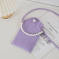 Lavender woven phone bag with decorative pearl handle and crossbody strap for women - Purple With Pearl Handle
