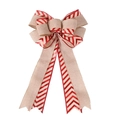 Christmas faux linen bow with red and gold glitter chevron pattern for tree decor - Double Layer Burlap Striped Style