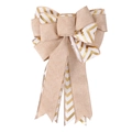Handmade layered Christmas bow with gold stripes and rustic linen textures - Khaki Gold Herringbone Striped Style