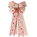 Linen Christmas bow with red tree and reindeer patterns for holiday decoration - Double Layer Burlap Christmas Tree Style