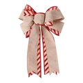 Handmade linen Christmas bow with red and silver striped edges for festive tree decoration - Red Striped Double Layer Style