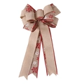 Linen Christmas bow with red snowflake print and wire edges for tree decoration - Double Layer Burlap Snowflake Style