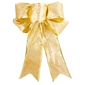 Glittery 25cm gold Christmas bow ornament for tree decoration and party festive settings - 5-Loop Gold