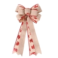 Linen Christmas bow with red maple leaf print and wire edges for tree decoration - Double Layer Burlap Maple Leaf Style